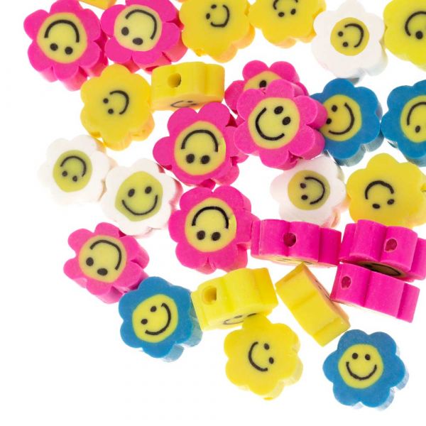 Polymer Clay Smiley Face Beads Flower (10 x 4.5 mm) Multi Color