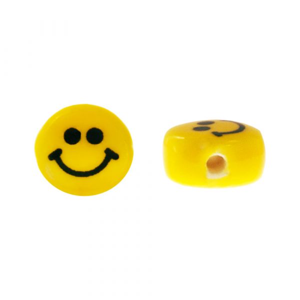 Ceramic Smiley Face Beads (7 mm) Yellow (5 pcs)