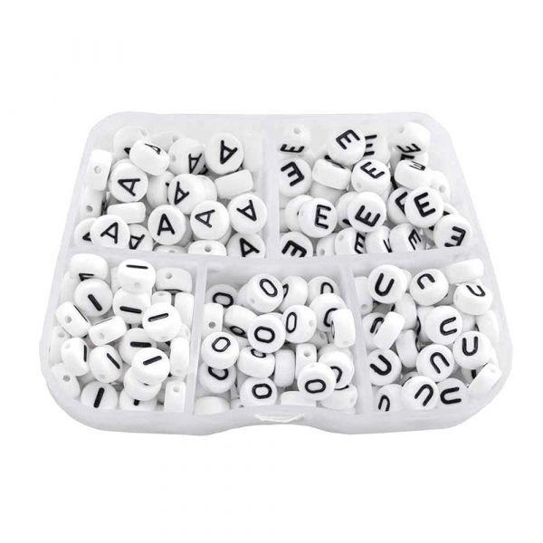 Bead Kit - Letter Beads Vowels (7 x 4 mm) White (50 beads per letter)