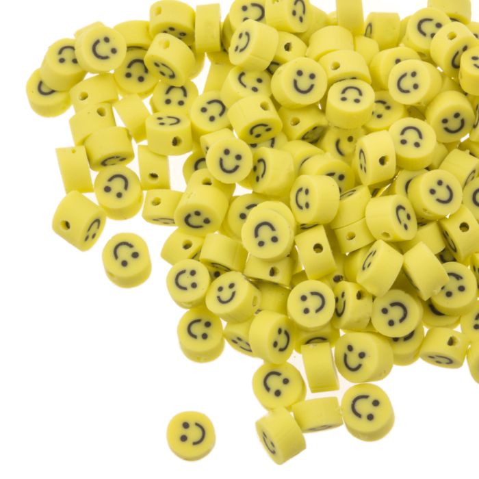 Polymer Clay Beads Smiley (5 x 3 mm) Yellow (50 pieces)