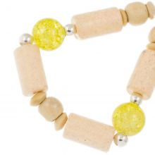 Bead Mix - Glass Beads & Wood (4 - 19 x 8 - 13.5 mm) Cream Yellow Mix (15 pcs)