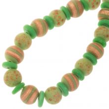 Bead Mix - Glass Beads (3 - 10 x 9 - 11 mm) Green Copper Streak (28 pcs)
