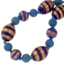 Bead Mix - Glass Beads (7.5 - 17 x 8 - 13.5 mm) Blue Copper Streak (14 pcs)