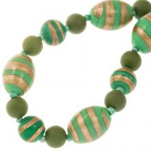 Bead Mix - Glass Beads (7.5 - 17 x 8 - 13.5 mm) Green Copper Streak (14 pcs)