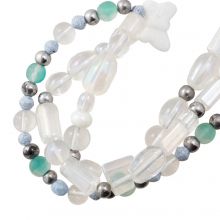 Bead Mix - Glass Beads (5 - 16 x 5 - 11 mm) Beau Blue White (65 pcs)