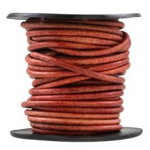 Leather Cord Round (1 mm) Natural Dye Red (10 meters)