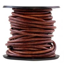 Leather Cord Round (2 mm) Natural Dye Red Brown (5 meters)
