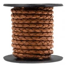 Leather Cord Round Braided (3 mm) Natural Dye Light Brown (2.5 meters)