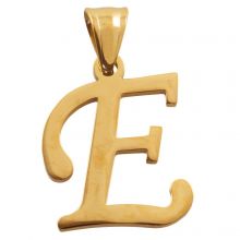 Stainless Steel Letter Pendant E (33 x 22 x 2 mm) Gold (1 pc)