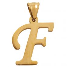 Stainless Steel Letter Pendant F (34 x 22 x 2 mm) Gold (1 pc)