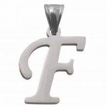 Stainless Steel Letter Pendant F (34 x 22 x 2 mm) Antique Silver (1 pcs)