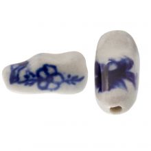 Delft Blue Ceramic Beads Clog (17 x 9 x 8 mm) White-Blue (4 pieces)