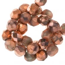 Czech Fire Polished Faceted Beads (6 mm) Crystal Etched Capri Gold Full (25 pcs)