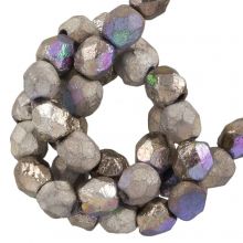 Czech Fire Polished Faceted Beads (4 mm) Glittery Argentic (50 pcs)