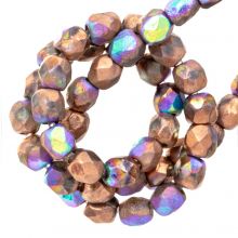 Czech Fire Polished Faceted Beads (3 mm) Crystal Etched Glittery Bronze (50 pcs)