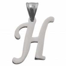Stainless Steel Letter Pendant H (35 x 22 x 2 mm) Antique Silver (1 pcs)