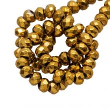 Electroplated Hematite Faceted Beads  (3 x 2 mm) Gold (200 pcs)