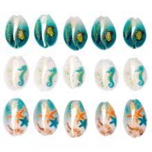 Cowrie Shell Beads Beach Print (18 - 23 x 13 - 14 x 6 - 8 mm) Mix Color (15 pcs)