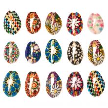 Cowrie Shell Beads Floral Print (18 - 23 x 13 - 14 x 6 - 8 mm) Mix Color (15 pcs)