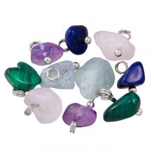 Gemstone Chip Beads Charm Mix (7 - 10.5 x 6 - 11.5 x 5 - 7 mm) Mixed Stones-Antique Silver (10 pcs)