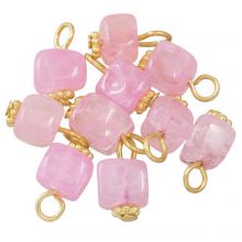 Pearl Pink Agate Charm Cube (14 - 16 x 7 - 8 x 6 - 7.5 mm) Gold (10 pcs)