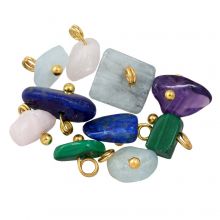Gemstone Chip Beads Charm Mix (7 - 10.5 x 6 - 11.5 x 5 - 7 mm) Mixed Stones-Gold (10 pcs)