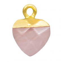 Rose Quartz Charm Heart (13.5 x 10 x 5.5 mm) Gold (1 pcs)