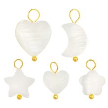 Shell Charm Mix (13 - 16.5 x 8 - 12.5 x 2.5 - 3 mm) White - Gold (25 pcs)