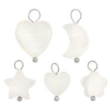 Shell Charm Mix (13 - 16.5 x 8 - 12.5 x 2.5 - 3 mm) White - Silver (25 pcs)