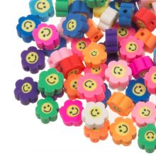 Bead Mix - Polymer Clay Beads Flower Smiley (10 x 4.5 mm) Mix Color (50 pcs)