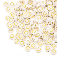 Acrylic Beads Smiley (7 x 3.5 mm) White-Gold (50 pieces)