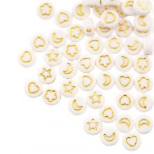 Bead Mix - Acrylic Beads (7 x 3.5 mm) White / Gold (50 pcs)
