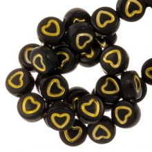 Acrylic Letter Beads Heart (7 x 4 mm) Black / Gold (50 pcs)