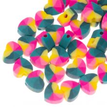 Polymer Clay Beads Heart (9 x 10 x  4 mm) Multi Color Blue / Pink (50 pcs)