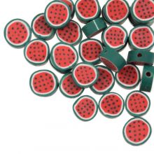 Polymer Clay Beads Watermelon (10 x 4.5 mm) Red / Green (50 pieces)