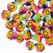 Polymer Clay Smiley Face Beads Flower (9 - 10 x 4.5 mm) Mix Color (50 pcs)