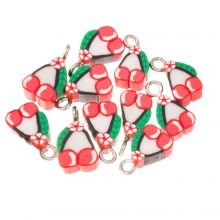 Polymer Clay Charm Cherry (14 x 7 x 5 mm) Multi Color - Antique Silver (10 pcs)