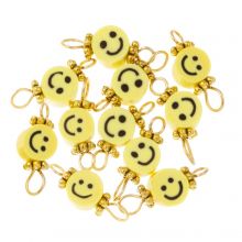 Polymer Clay Jewelry Connector Smiley Face (12 x 11 mm) Yellow -Gold (10 pcs)