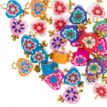 Polymer Clay Charm Heart Flower (14 x 9 x 4.5 mm) Multi Color - Gold (25 pcs)