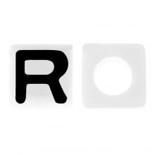 Acrylic Letter Beads R (7 x 7 mm) White-Black (50 pcs)