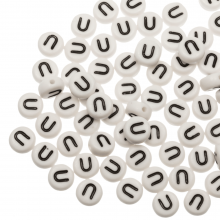 Acrylic Letter Beads U (7 x 4 mm) White-Black (25 pcs)