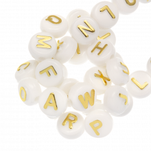 Acrylic Letter Beads Mix (10 x 6 mm) White-Gold (100 pcs)