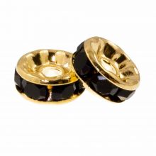 Rhinestone Spacer Beads (4 x 2 mm) Black - Gold (10 pcs)