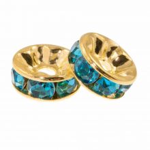 Rhinestone Spacer Beads (4 x 2 mm) Blue - Gold (10 pcs)