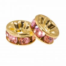 Rhinestone Spacer Beads (6 x 3 mm) Pink - Gold (10 pcs)