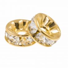 Rhinestone Spacer Beads (4 x 2 mm) Crystal - Gold (10 pcs)