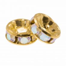 Rhinestone Spacer Beads (6 x 3 mm) Crystal AB - Gold (10 pcs)