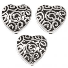 Metal Beads Heart (15.5 x 15 x 6 mm) Antique Silver (5 pcs)