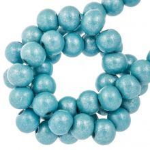 wooden beads aqua blue metallic 8 mm 