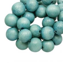 wooden beads vintage look round shape soft blue